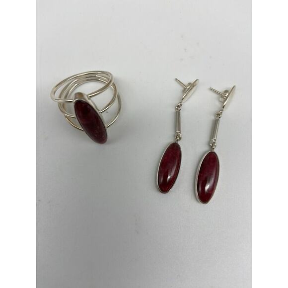 Jay King DTR Mine Finds Ring‎ Sz 12 & Matching Earrings Long Oval Red Coral 925 - Picture 2 of 16